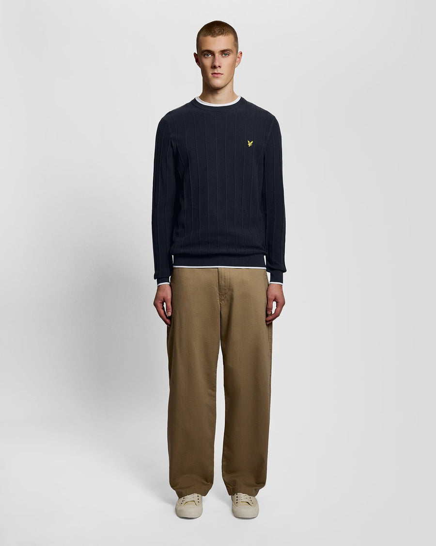 Pull à col rond en maille piquée à rayures, bleu marine foncé