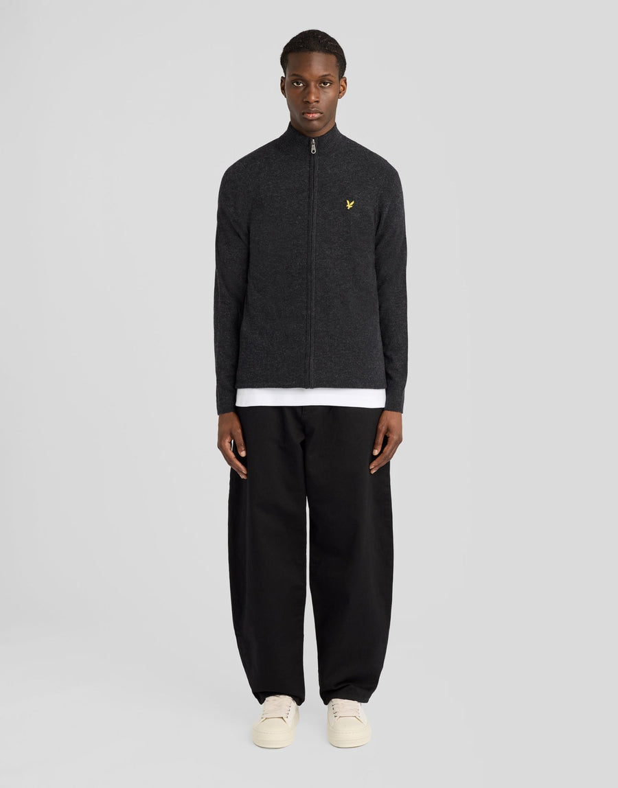Uomo con cardigan con zip in misto lana d'agnello, colore nero jet melange