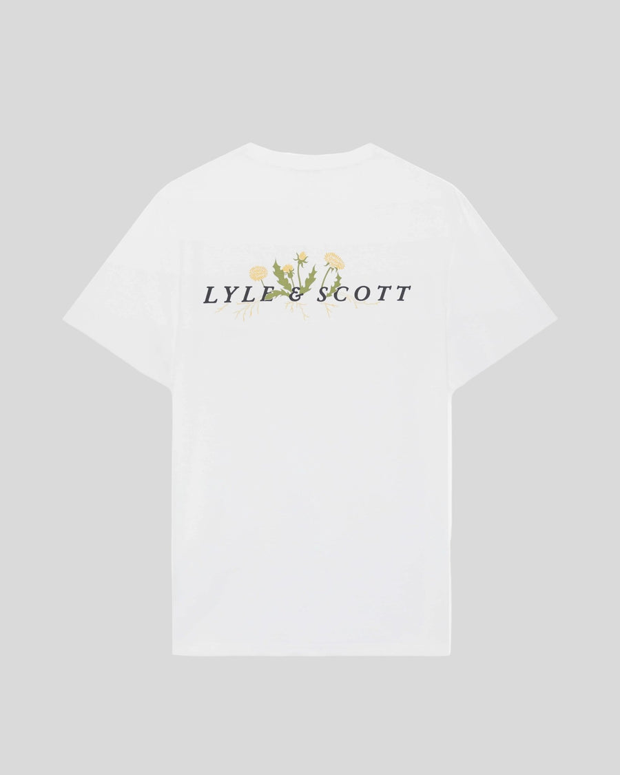 Homme portant un t-shirt à motif botanique blanc