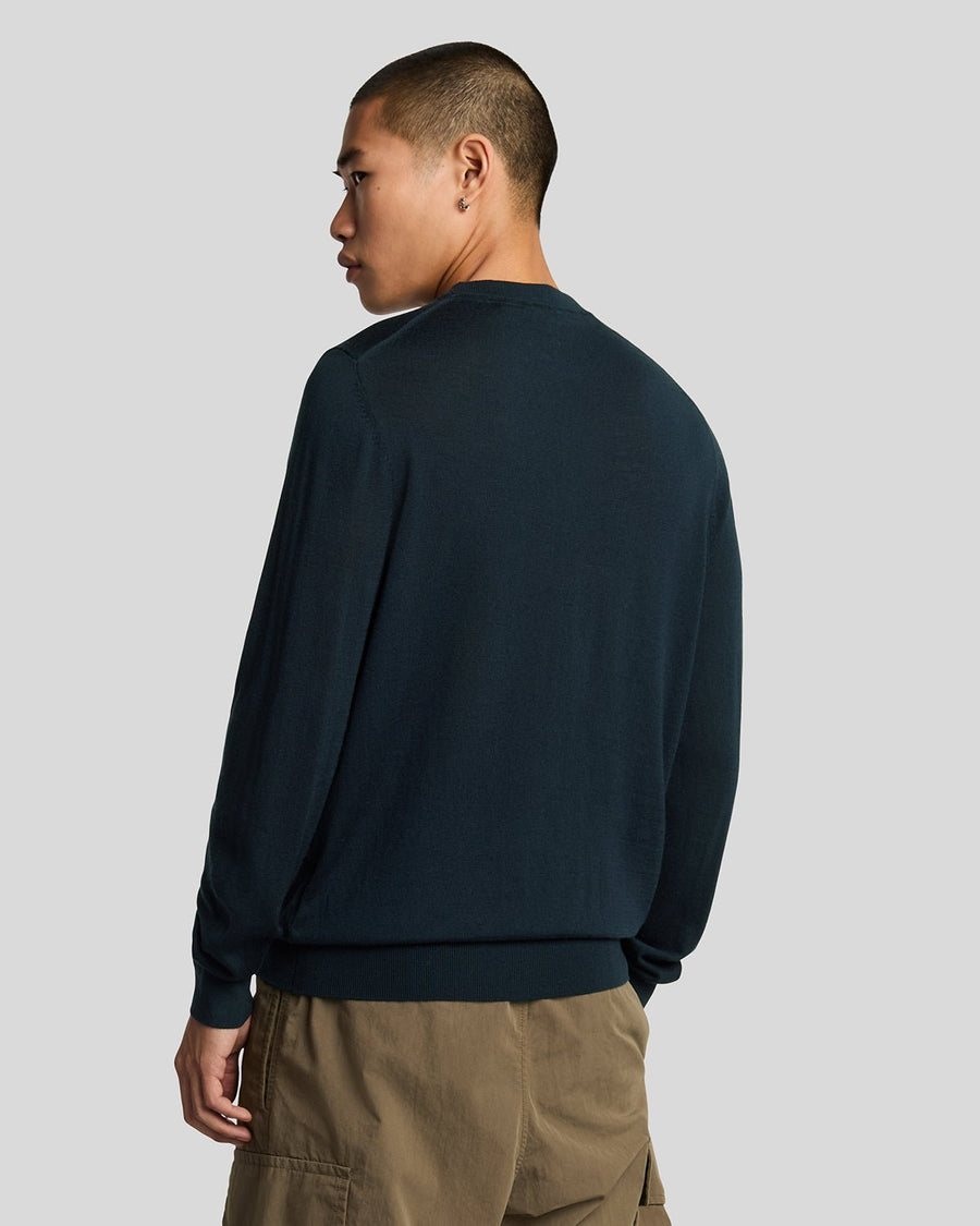 Pull à col rond en laine mérinos bleu marine foncé pour homme