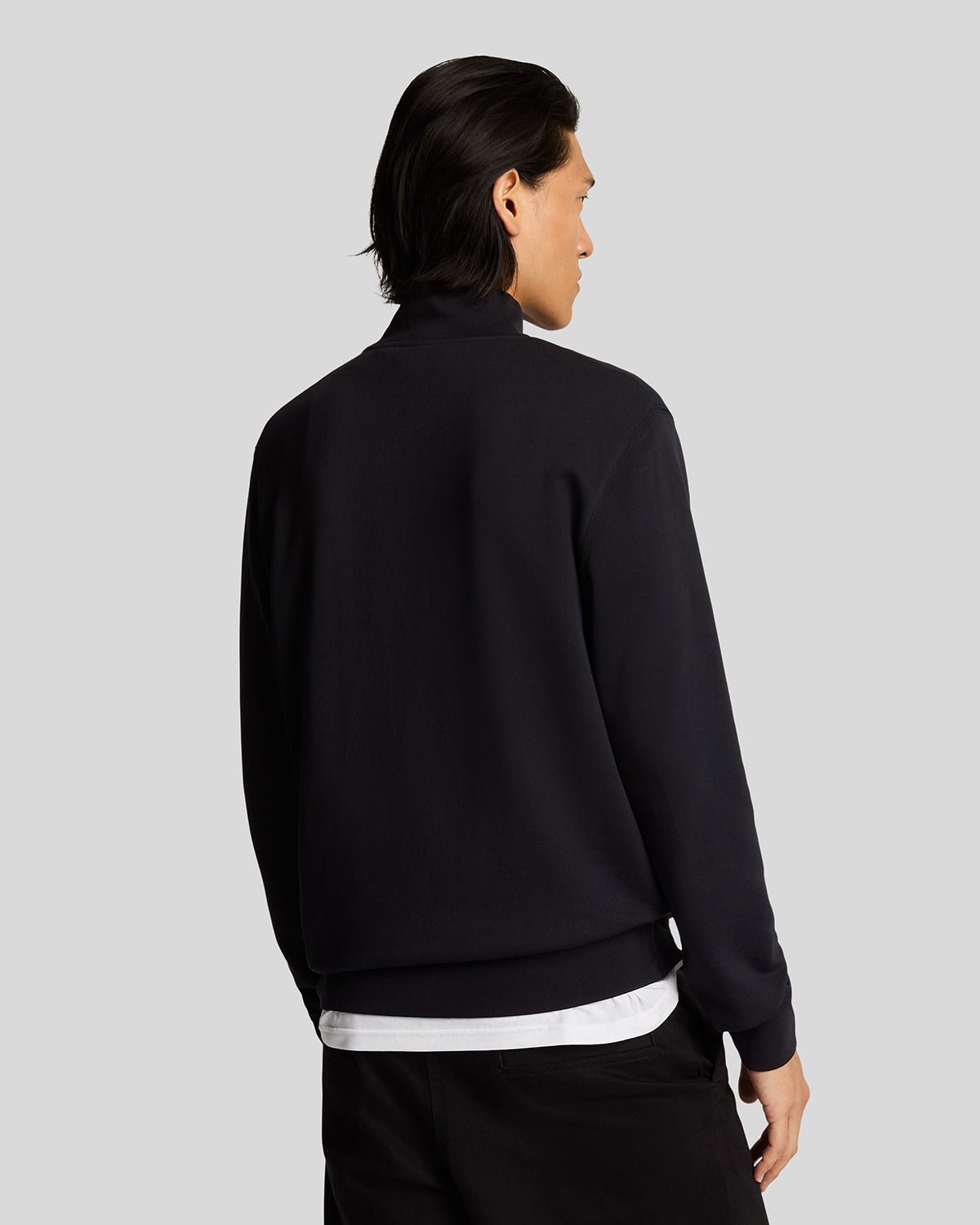 Uomo con felpa con zip a 1/4 in cotone superfine, colore nero corvino