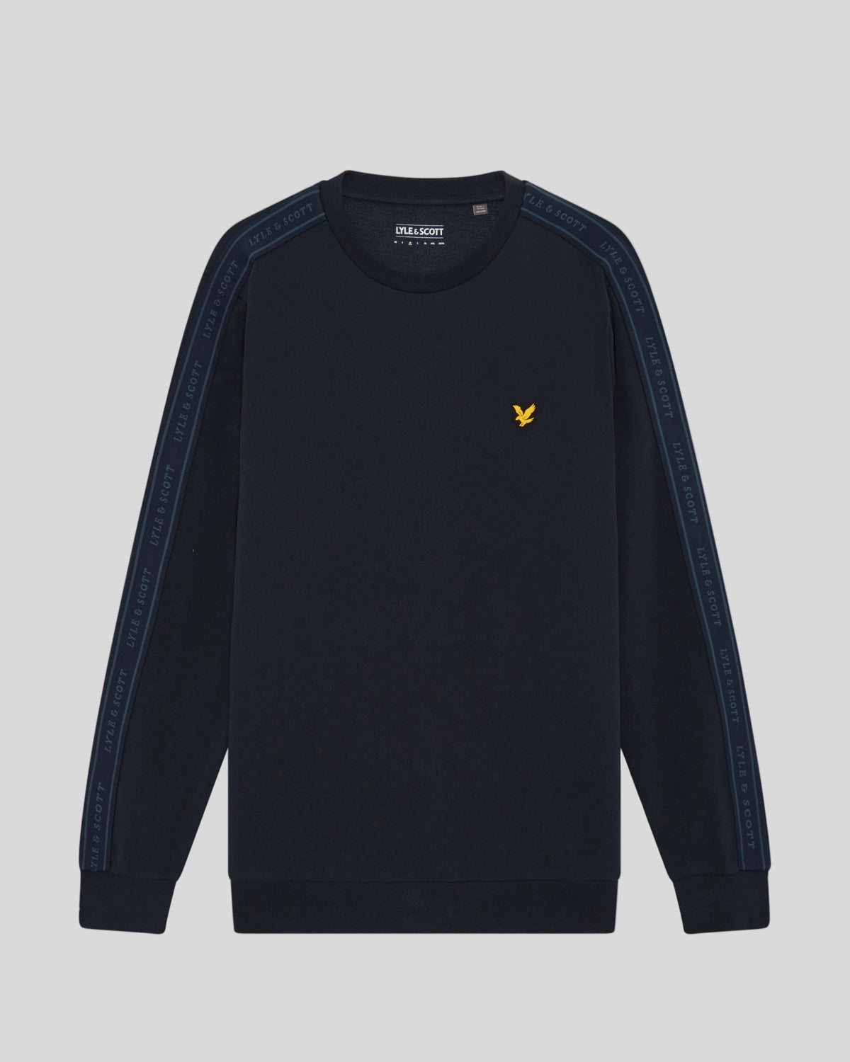 Uomo con felpa a girocollo con nastro sportivo in blu scuro