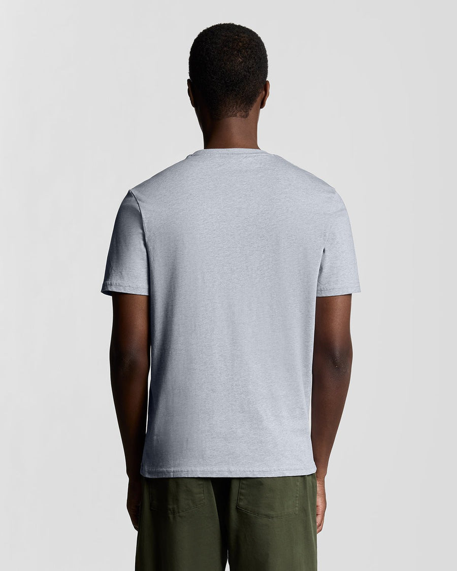 Man wears Cotton Crew Neck T-Shirt in Light Grey Marl