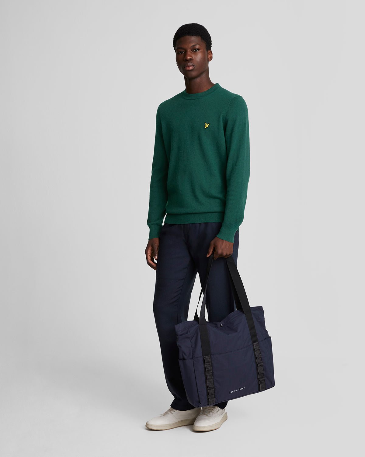 Pull à col rond en coton et laine mérinos pour homme, vert foncé