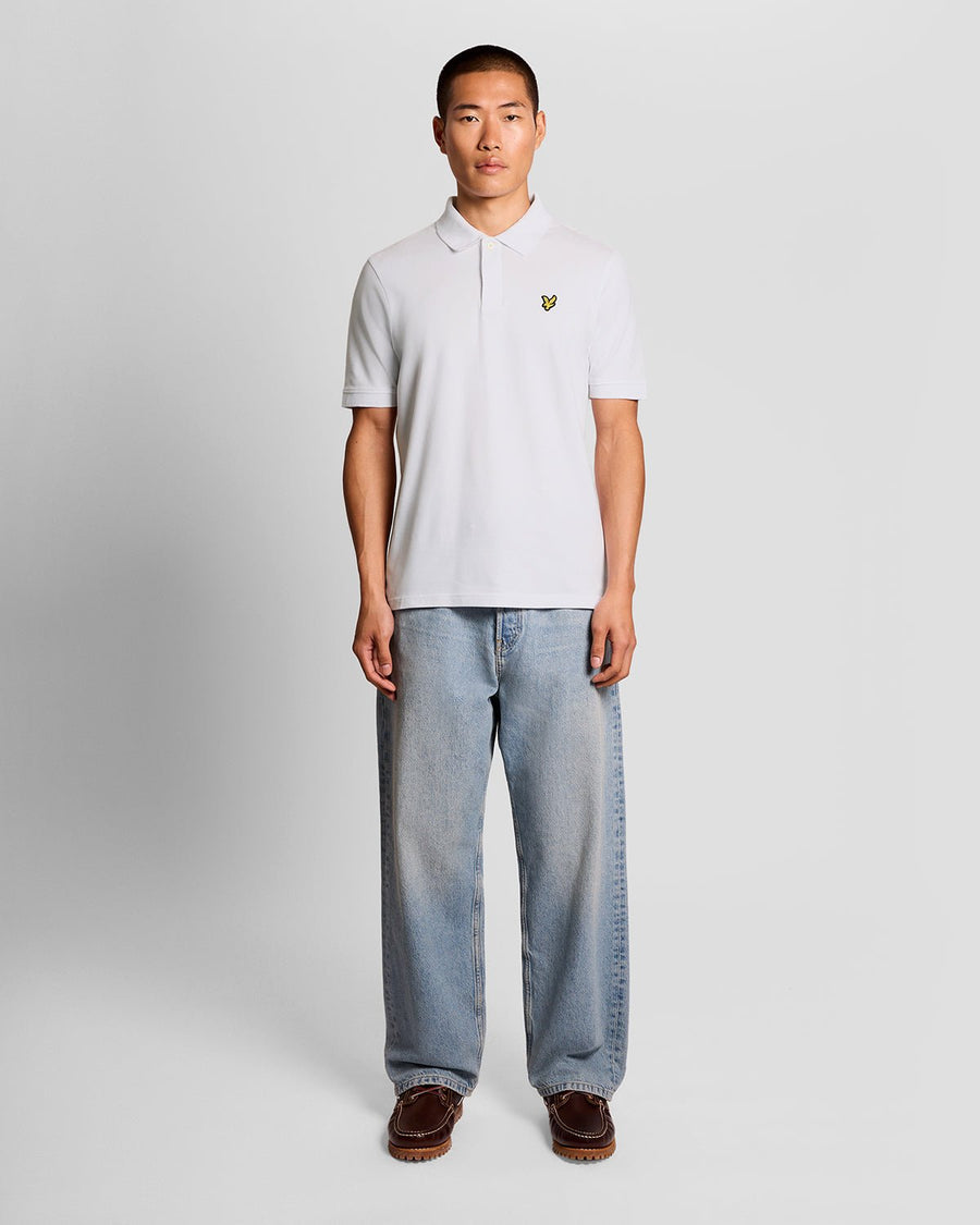 Uomo con polo a righe in jacquard, colore bianco