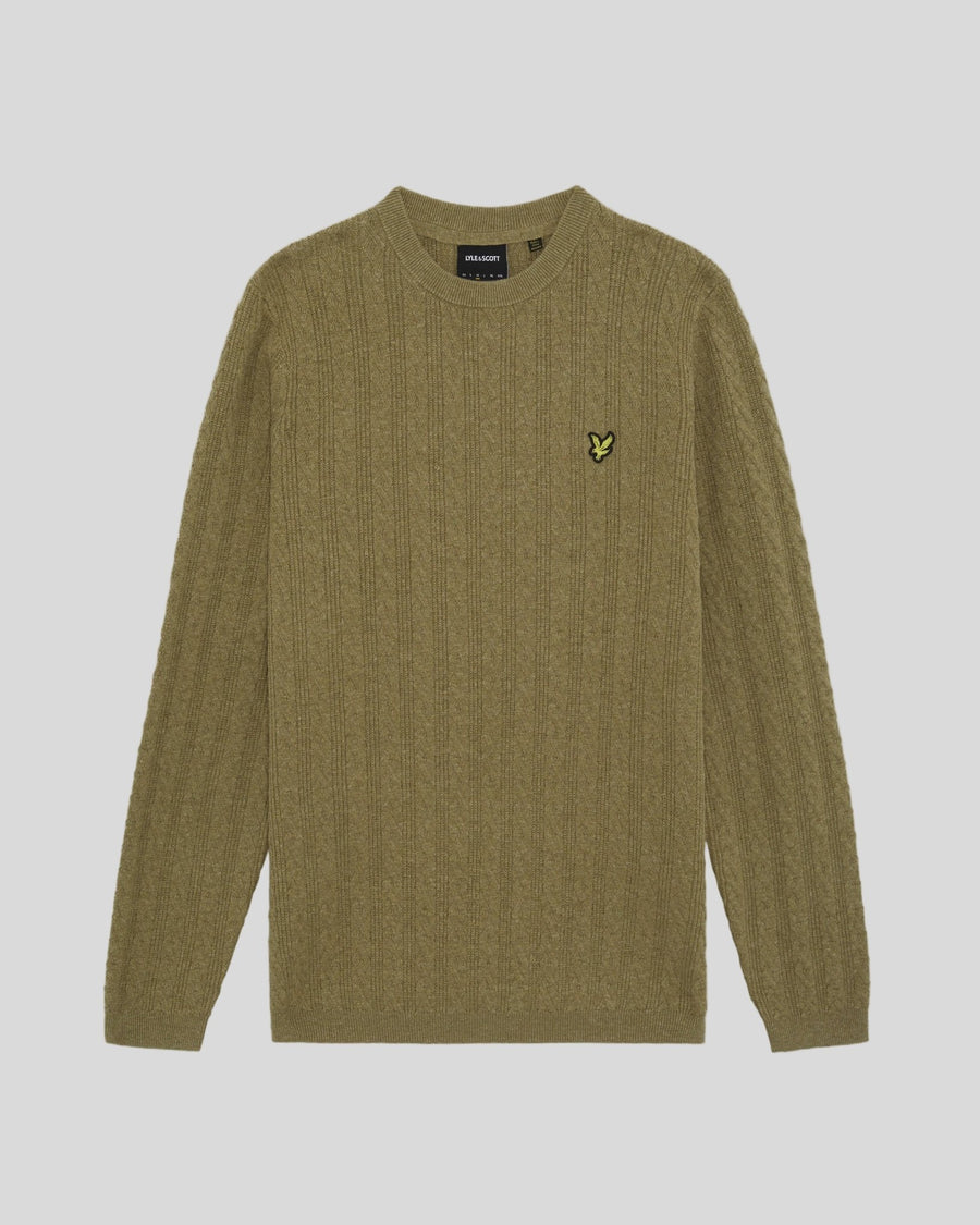 Pull à col rond côtelé en mélange de lin, couleur vert herbe chiné, pour homme