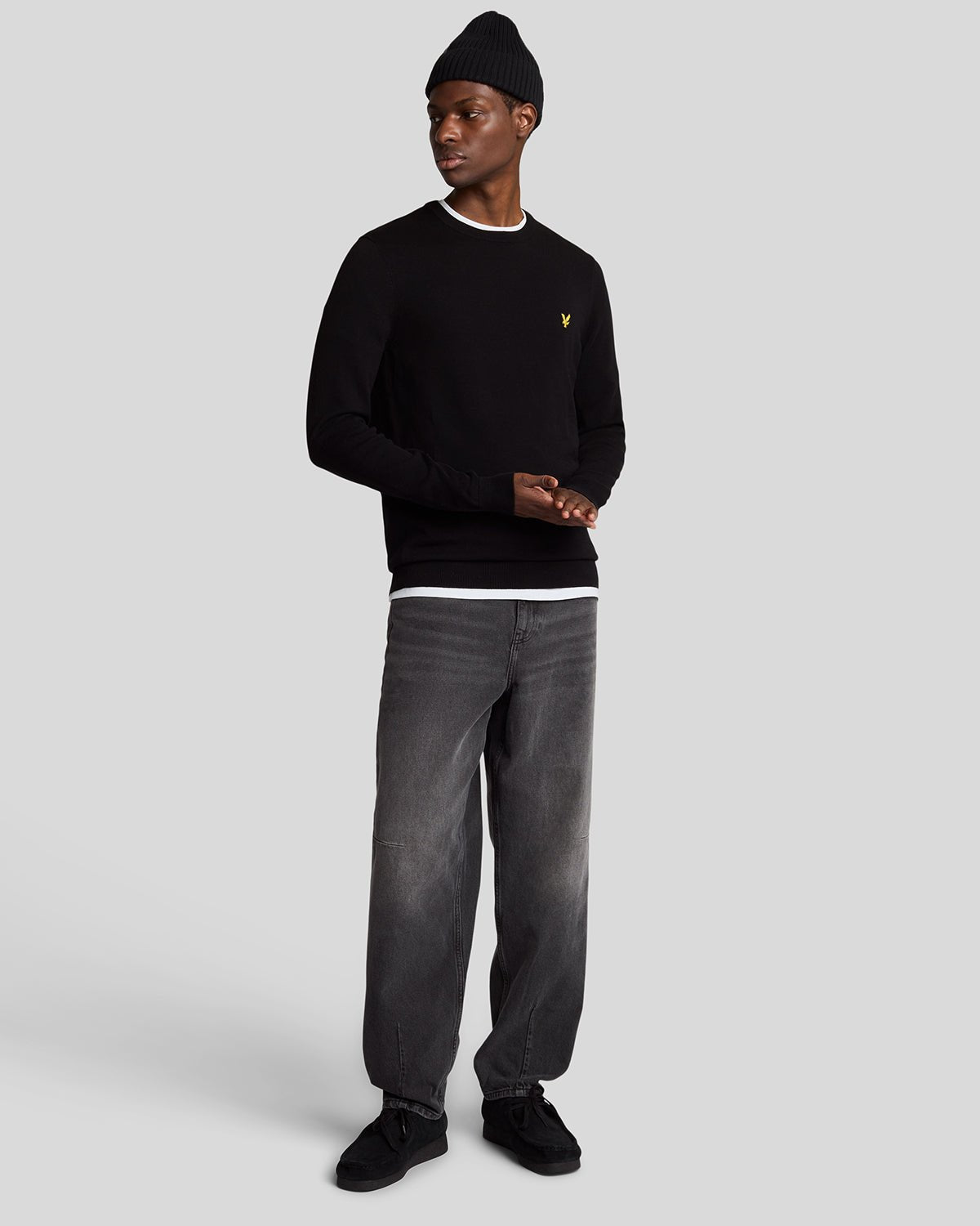 Pull à col rond en coton pour homme, couleur noir de jais