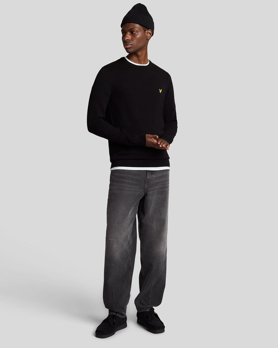 Pull à col rond en coton pour homme, couleur noir de jais