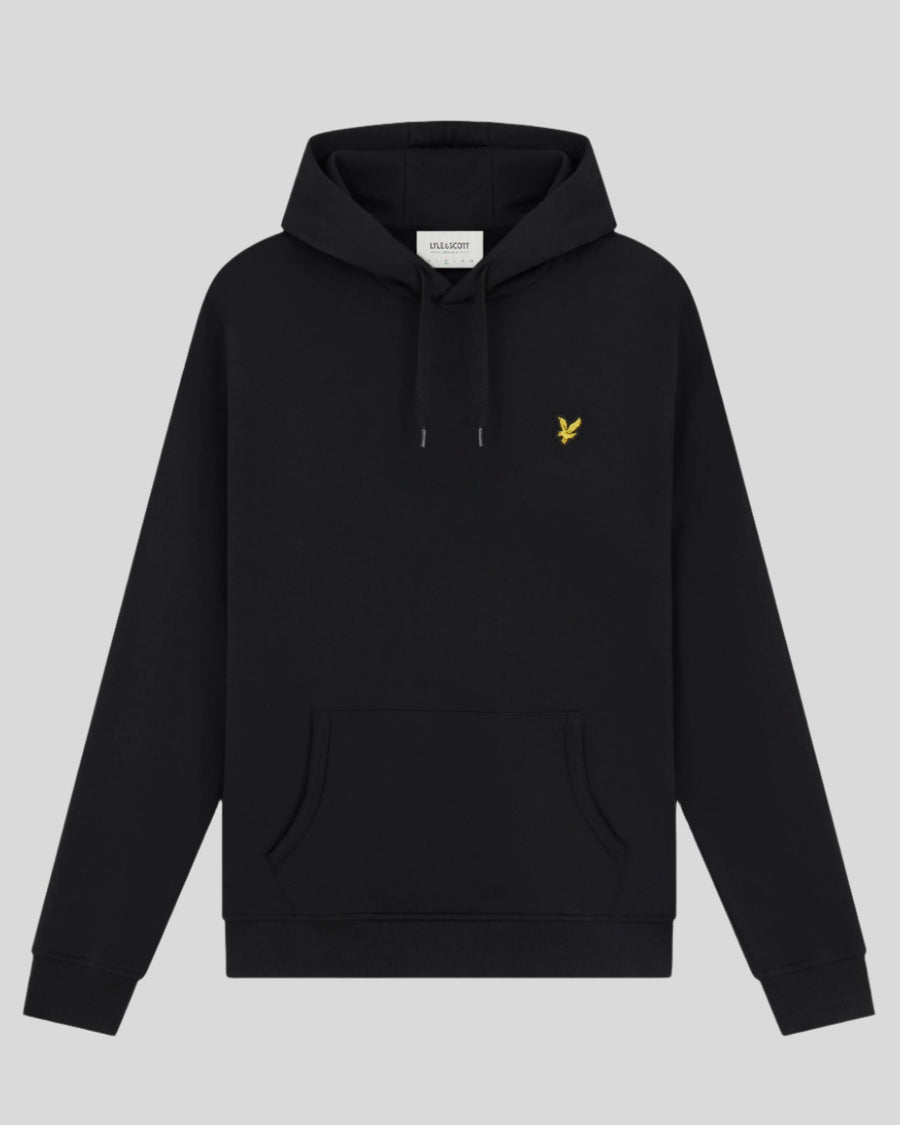 Man draagt een Loopback katoenen hoodie in Jet Black