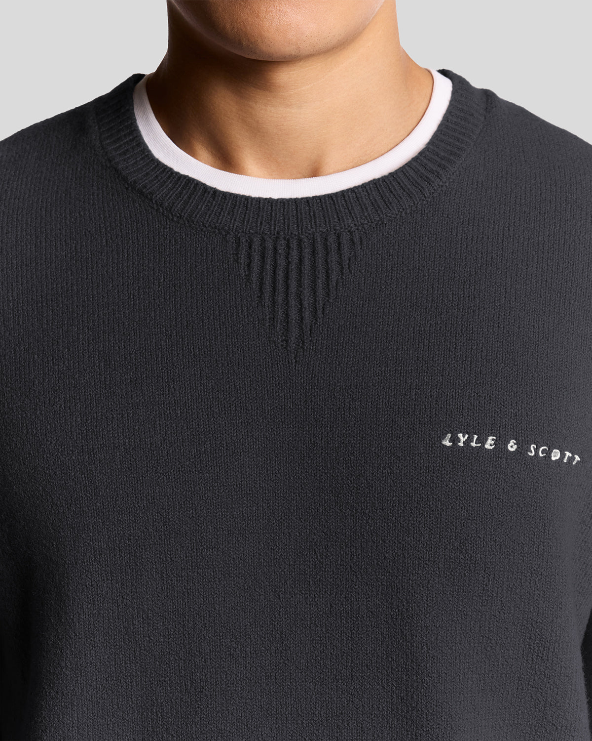 Pull à col rond en maille avec inscription, bleu marine foncé