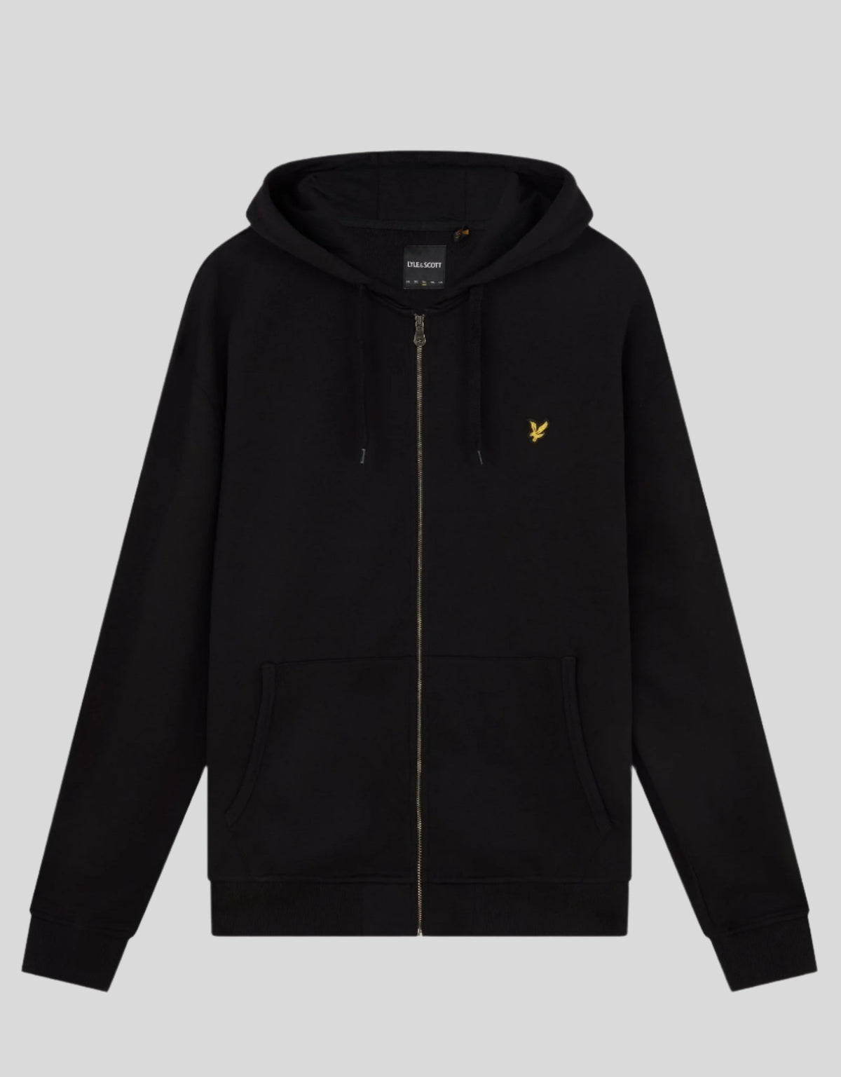 Felpa con cappuccio in cotone Loopback con zip integrale, colore nero corvino