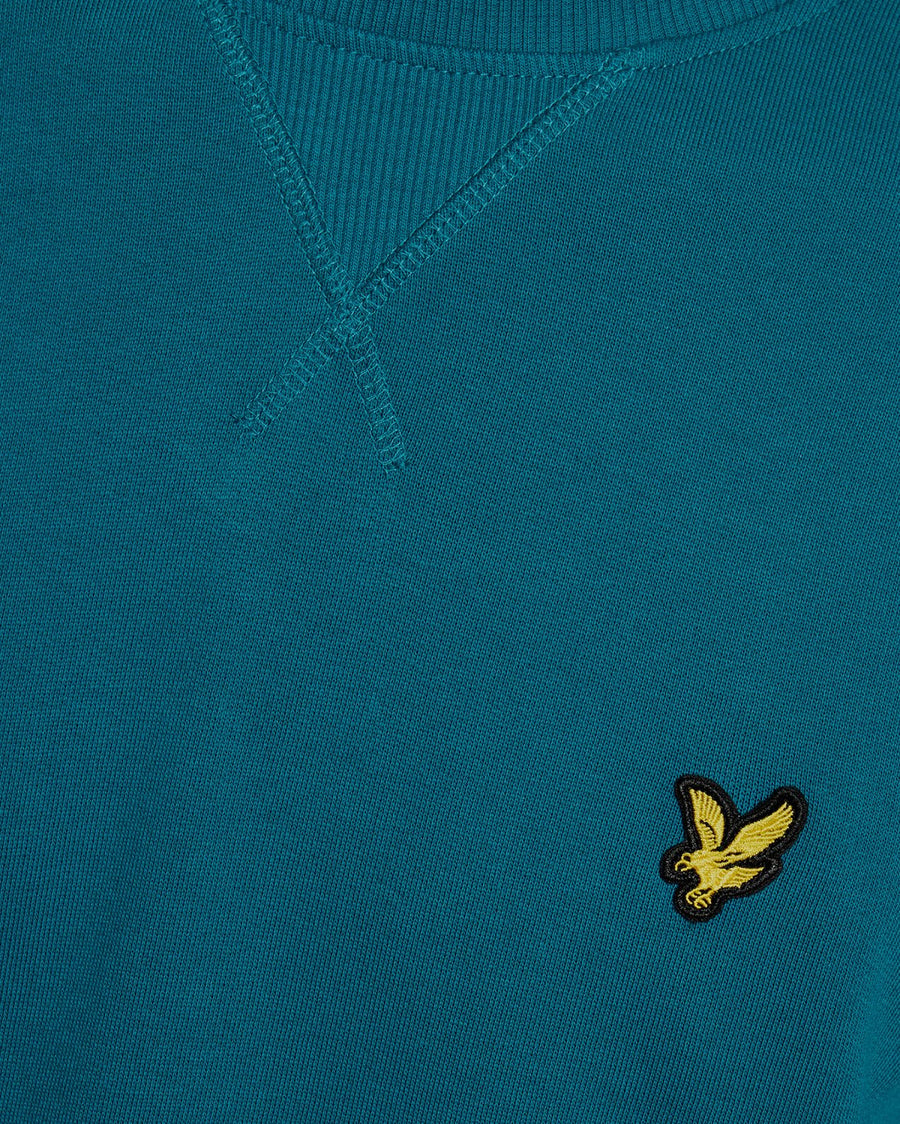 Un homme porte un sweat-shirt à col rond en coton, couleur Lagoon