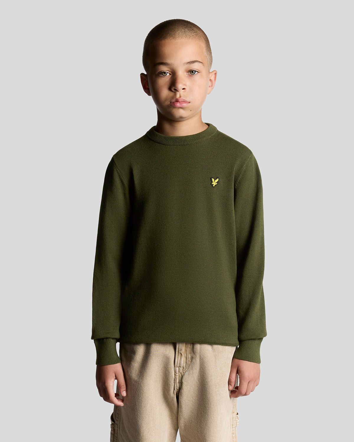 Boy wears Cotton Crew Neck Jumper in Deep Depths