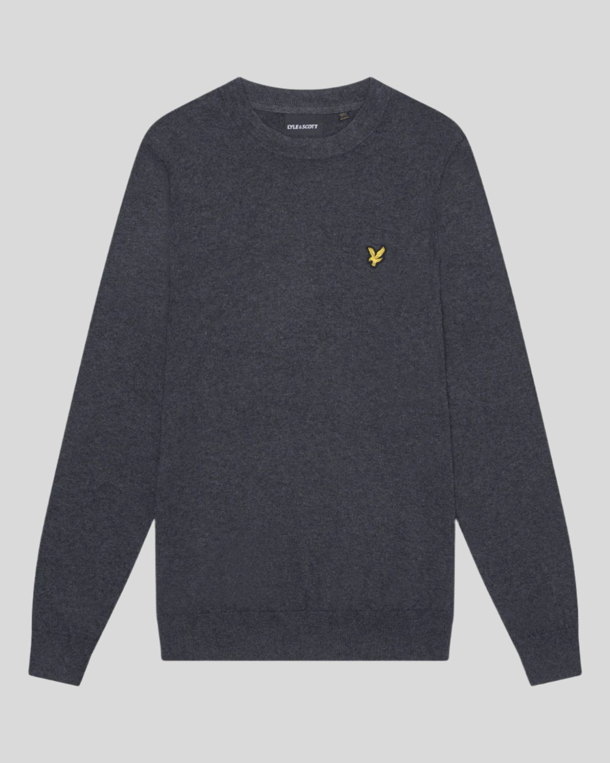 Pull à col rond en coton et laine mérinos, couleur gris anthracite chiné