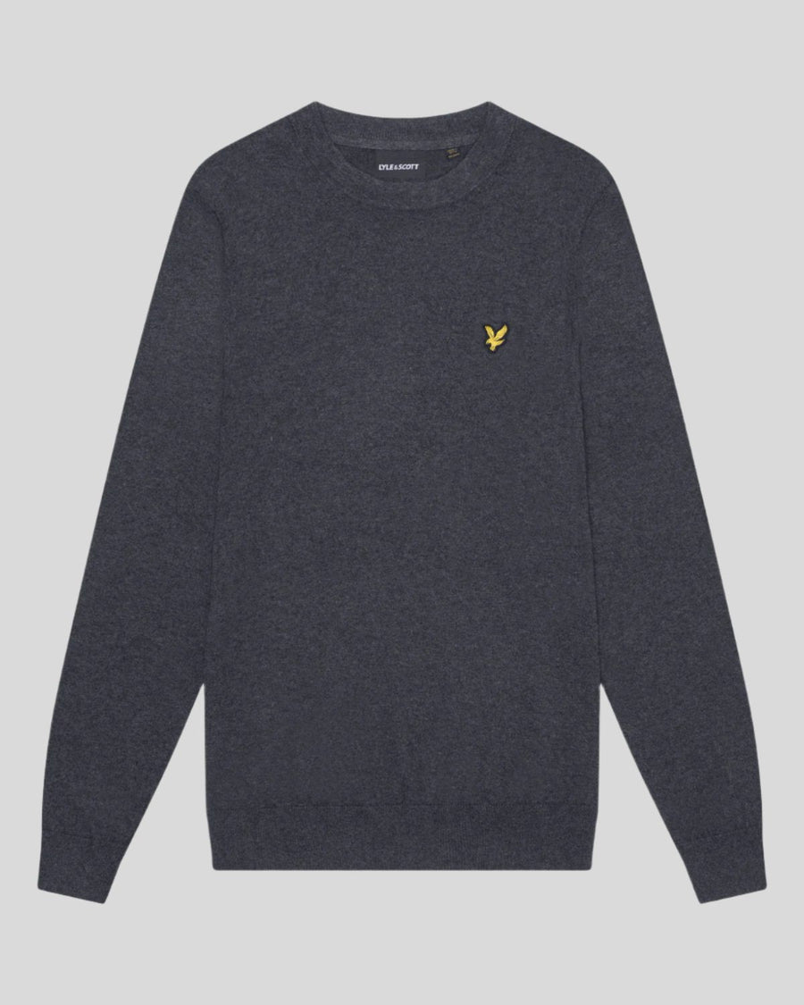 Pull à col rond en coton et laine mérinos, couleur gris anthracite chiné
