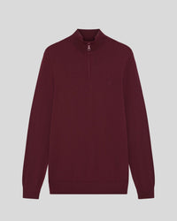 Pull à fermeture éclair 1/4 en laine mérinos pour homme, couleur « Fairway Burgundy »