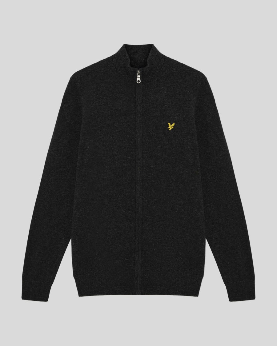 Uomo con cardigan con zip in misto lana d'agnello, colore nero jet melange