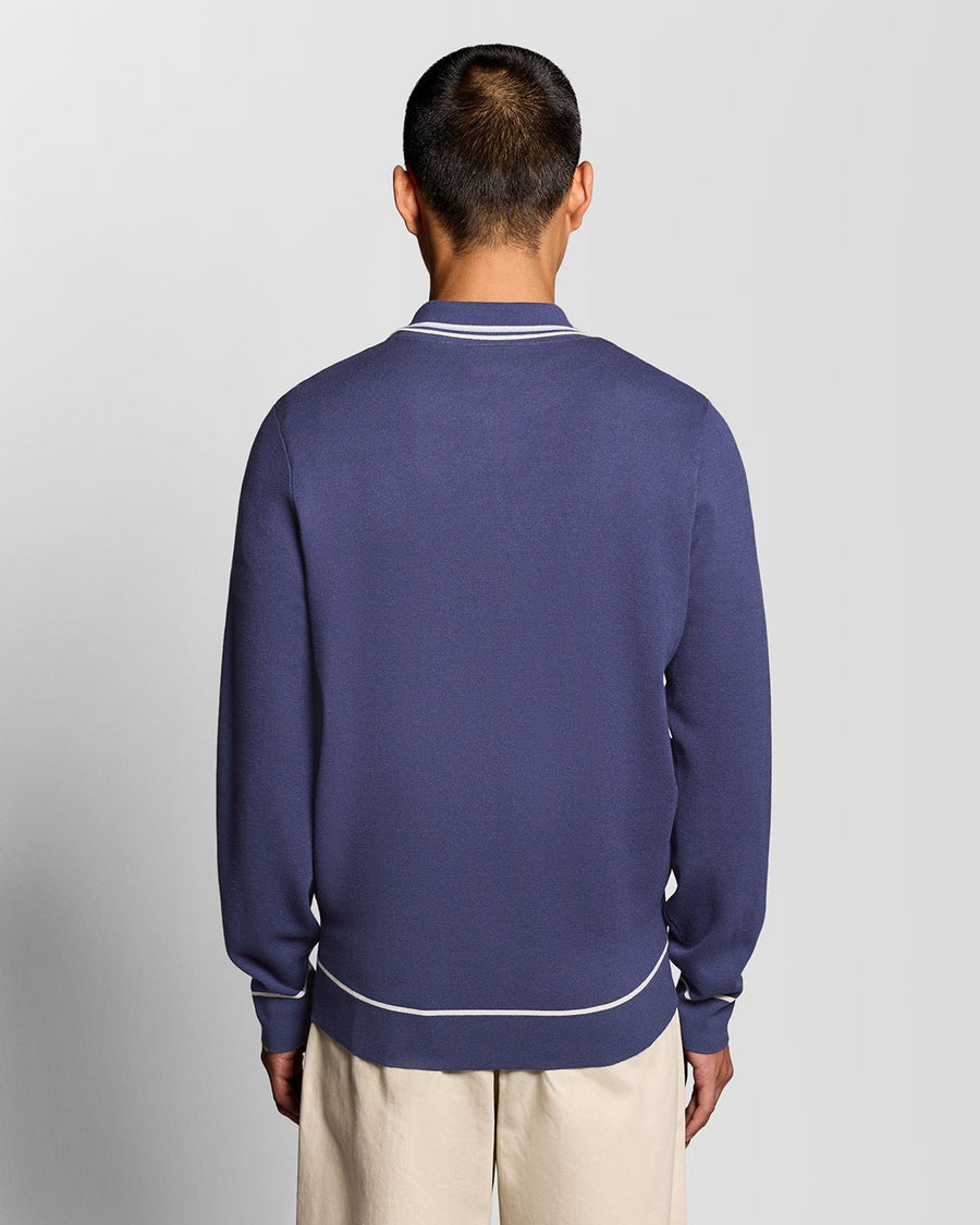 Uomo con maglione in maglia con zip integrale a contrasto in blu navy intenso
