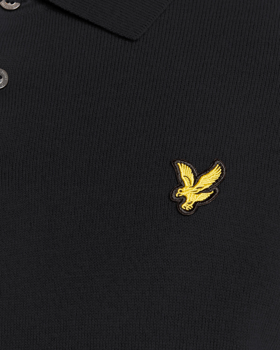 Polo à manches longues en mélange de laine mérinos, bleu marine foncé