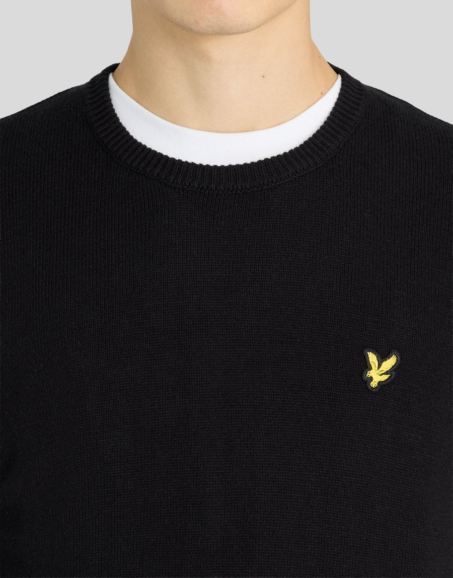 Man wears Cotton Merino Crew Neck Jumper in Jet Black