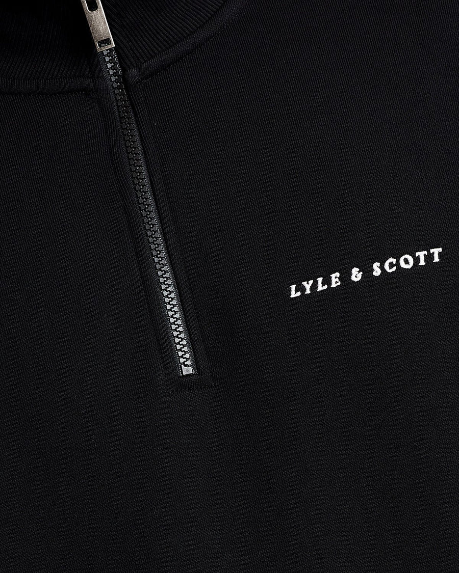 Uomo con felpa con zip a 1/4 Heavyweight Script in nero jet