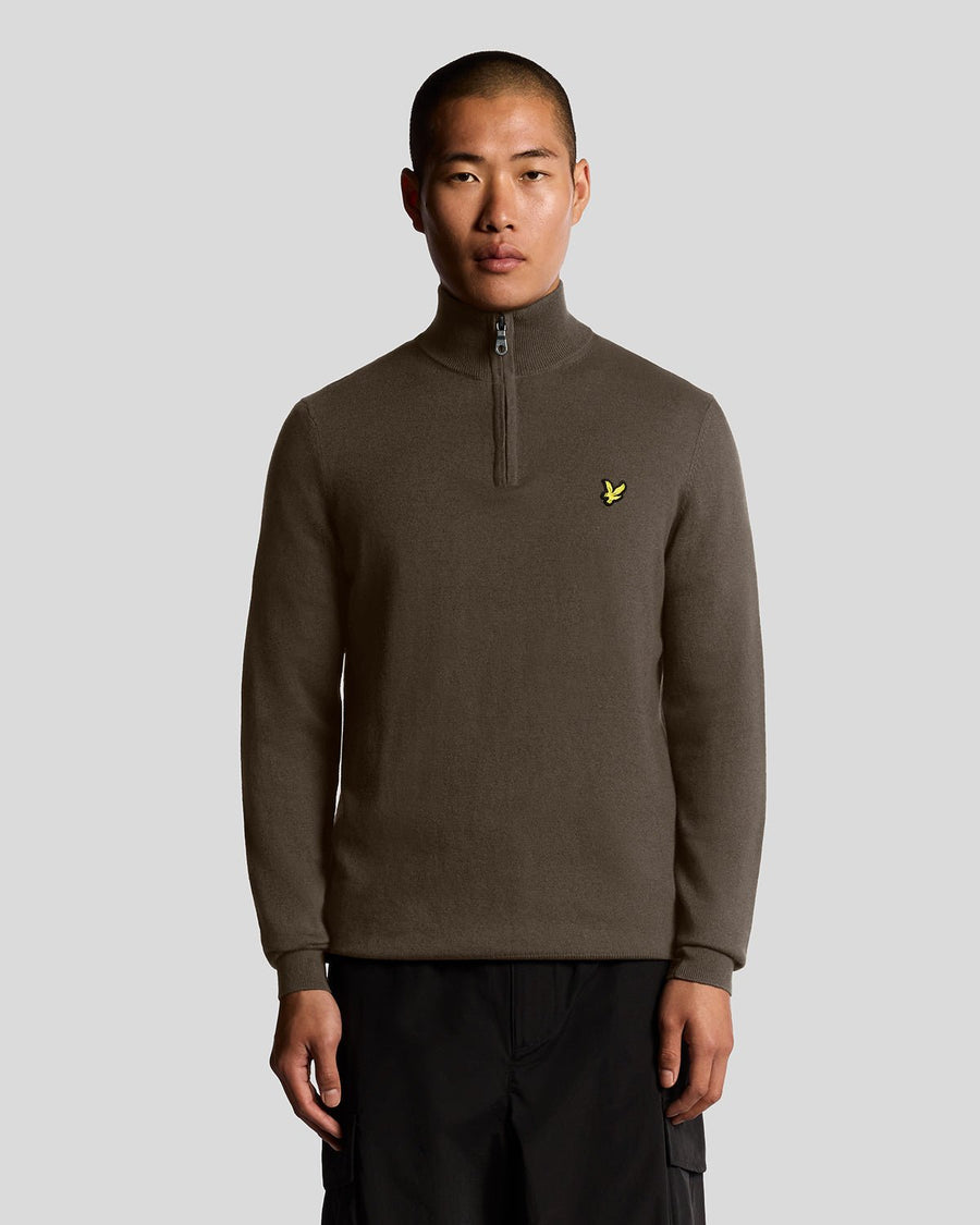 Herrenpullover aus Baumwolle und Merinowolle mit 1/4-Reißverschluss in der Farbe „Espresso“