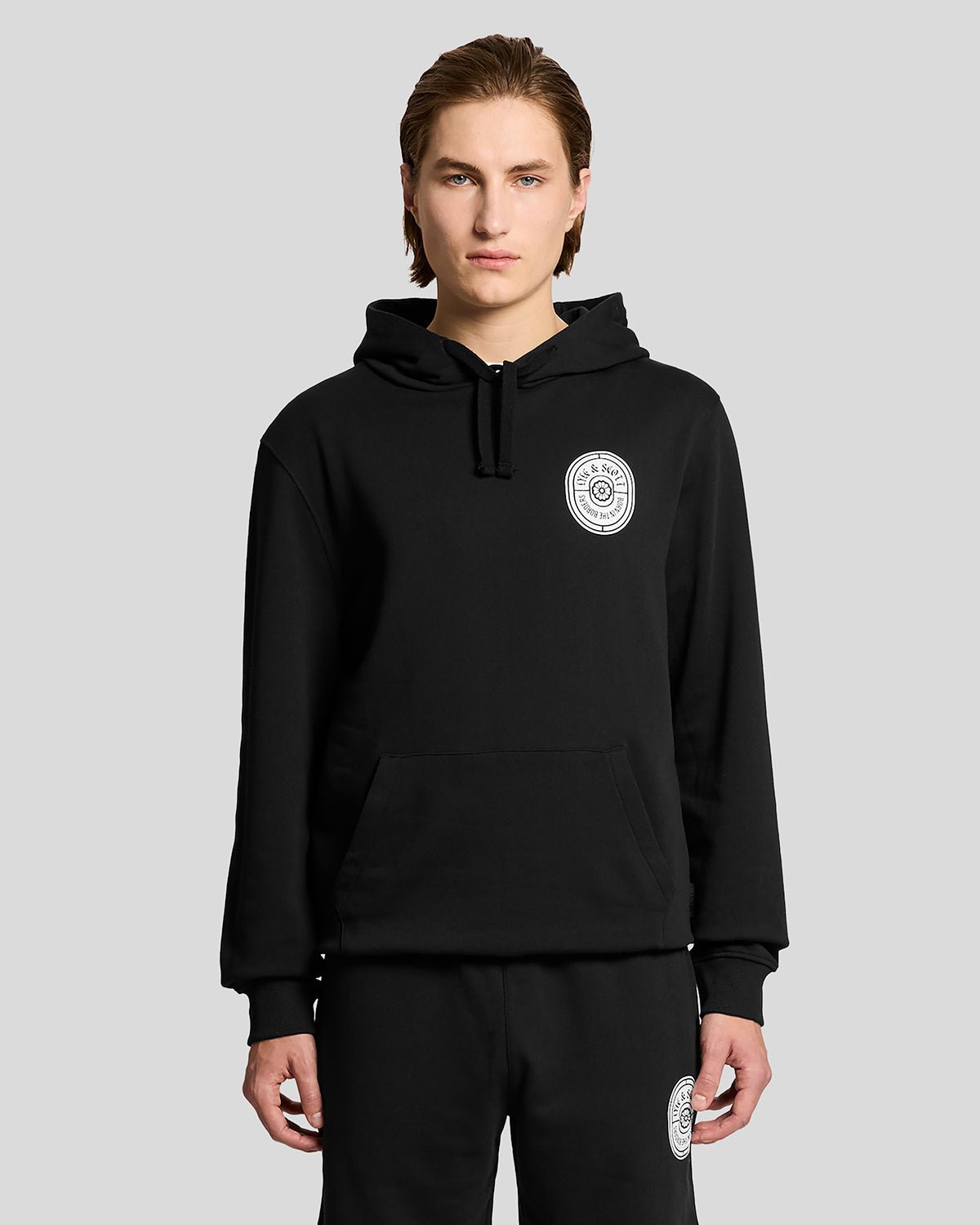 Felpa con cappuccio in cotone con motivo grafico, colore nero corvino