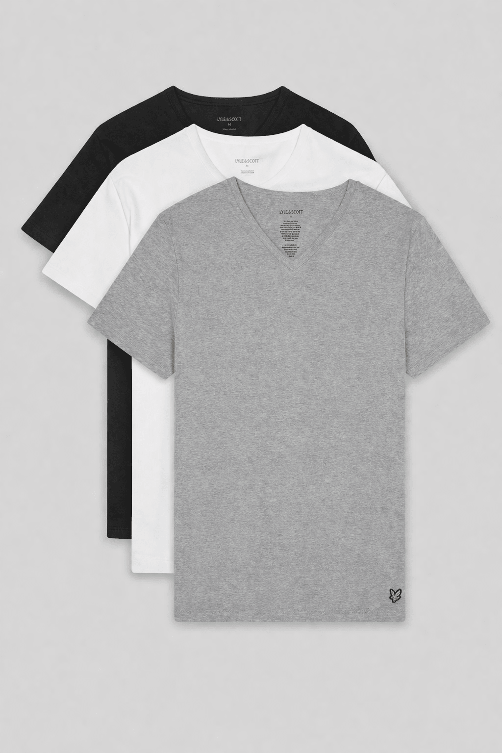 Lot de 3 t-shirts d'intérieur à col en V pour homme, coloris noir de jais / gris moyen chiné / blanc