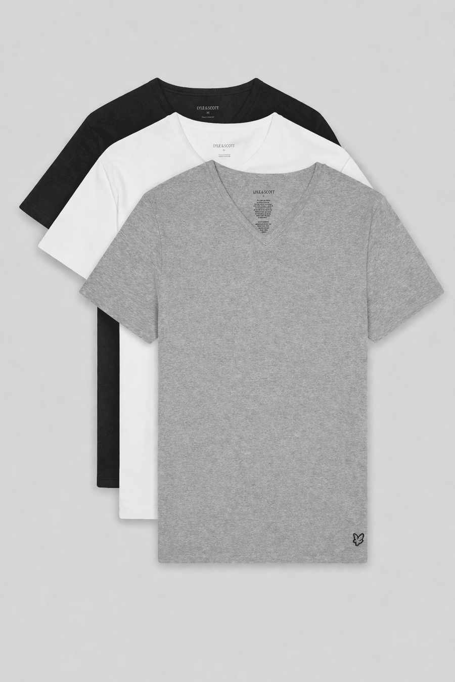 Lot de 3 t-shirts d'intérieur à col en V pour homme, coloris noir de jais / gris moyen chiné / blanc