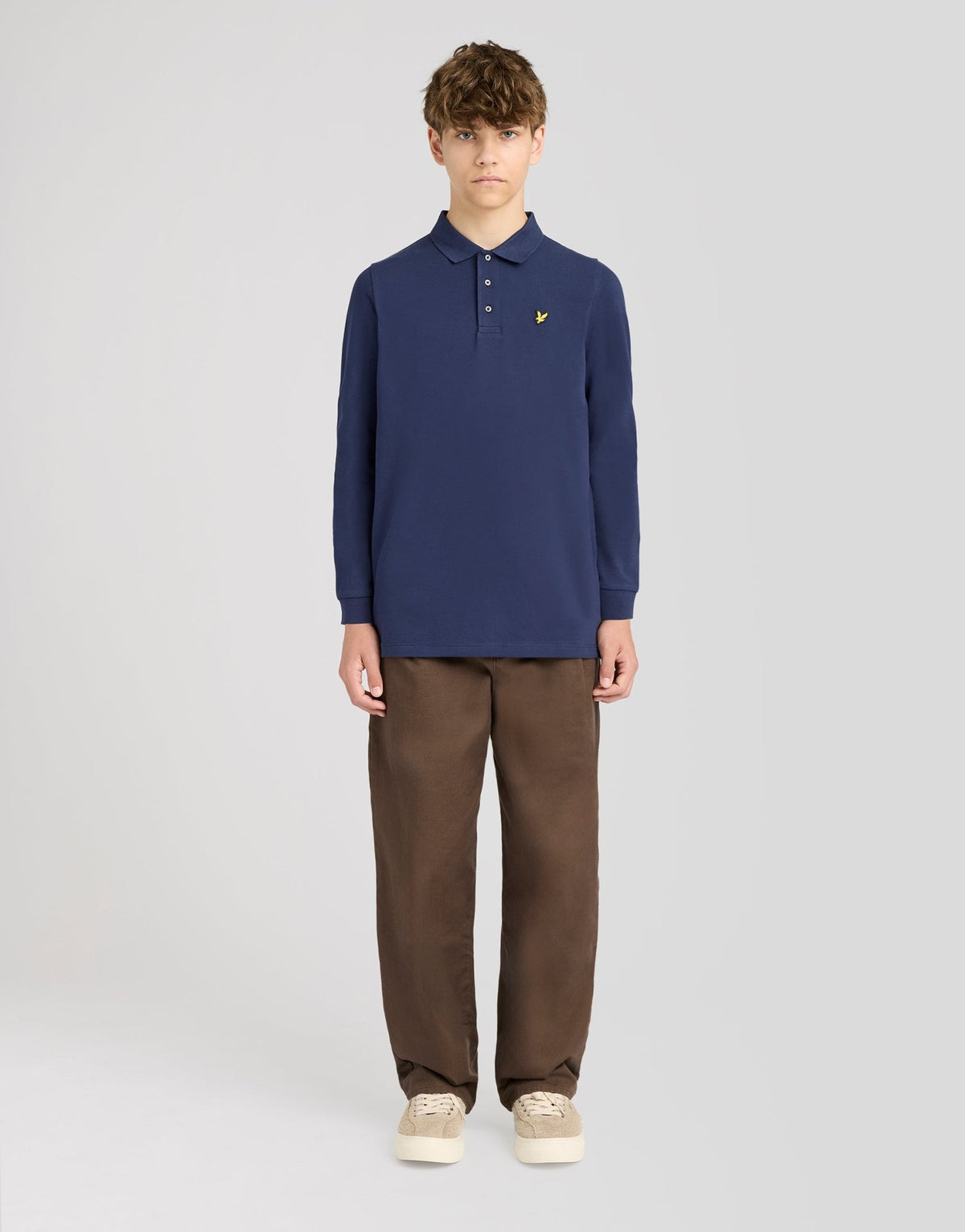 Polo en coton à manches longues bleu marine pour garçon