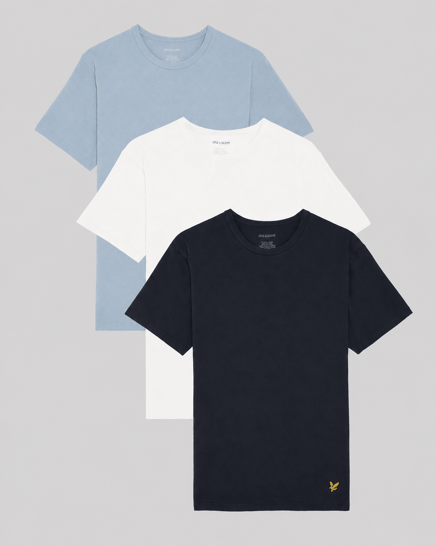 Lot de 3 t-shirts d'intérieur pour homme : blanc, bleu pâle et bleu marine