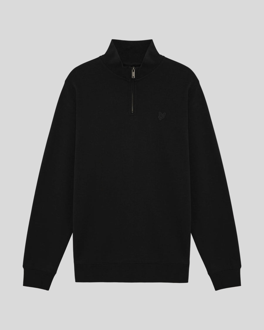 Uomo con felpa con zip a 1/4 in cotone superfine, colore nero corvino