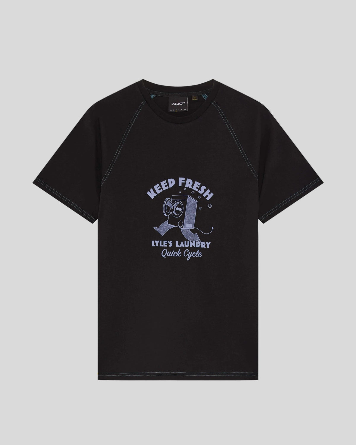 T-shirt pour homme avec motif sur la poitrine, couleur noir jais/bleu bulle