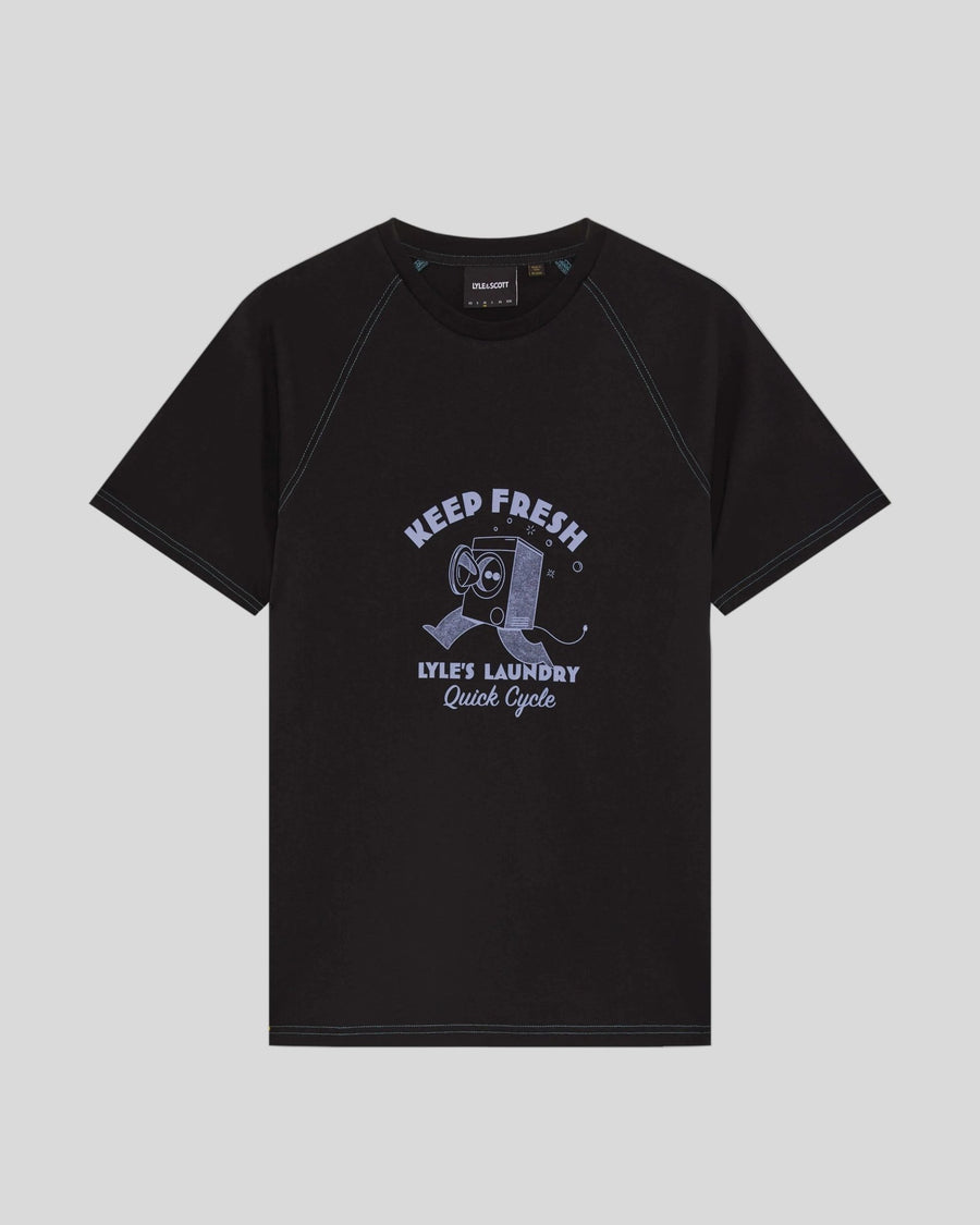 T-shirt pour homme avec motif sur la poitrine, couleur noir jais/bleu bulle