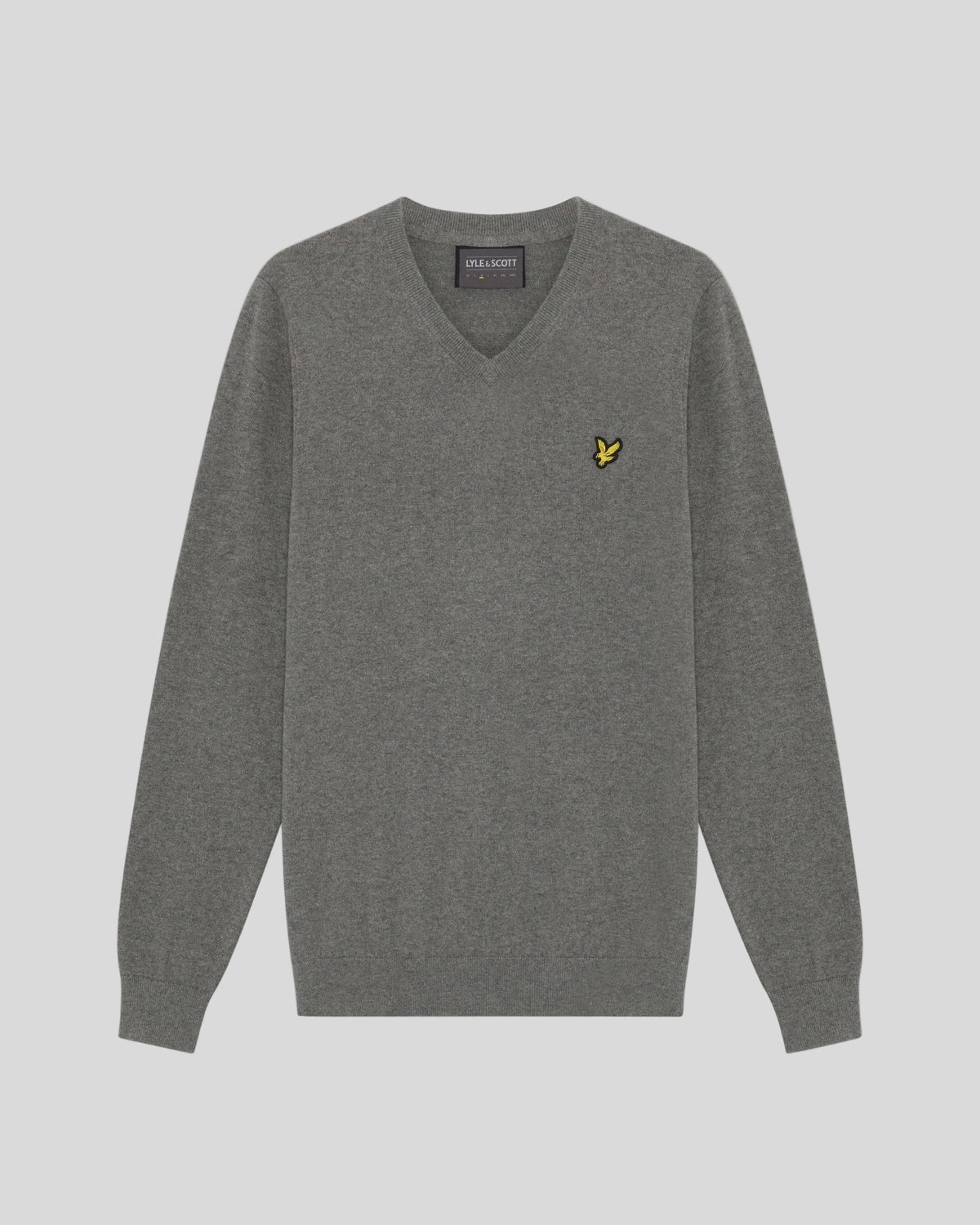 Pull à col en V en coton mélangé, gris chiné moyen, pour homme