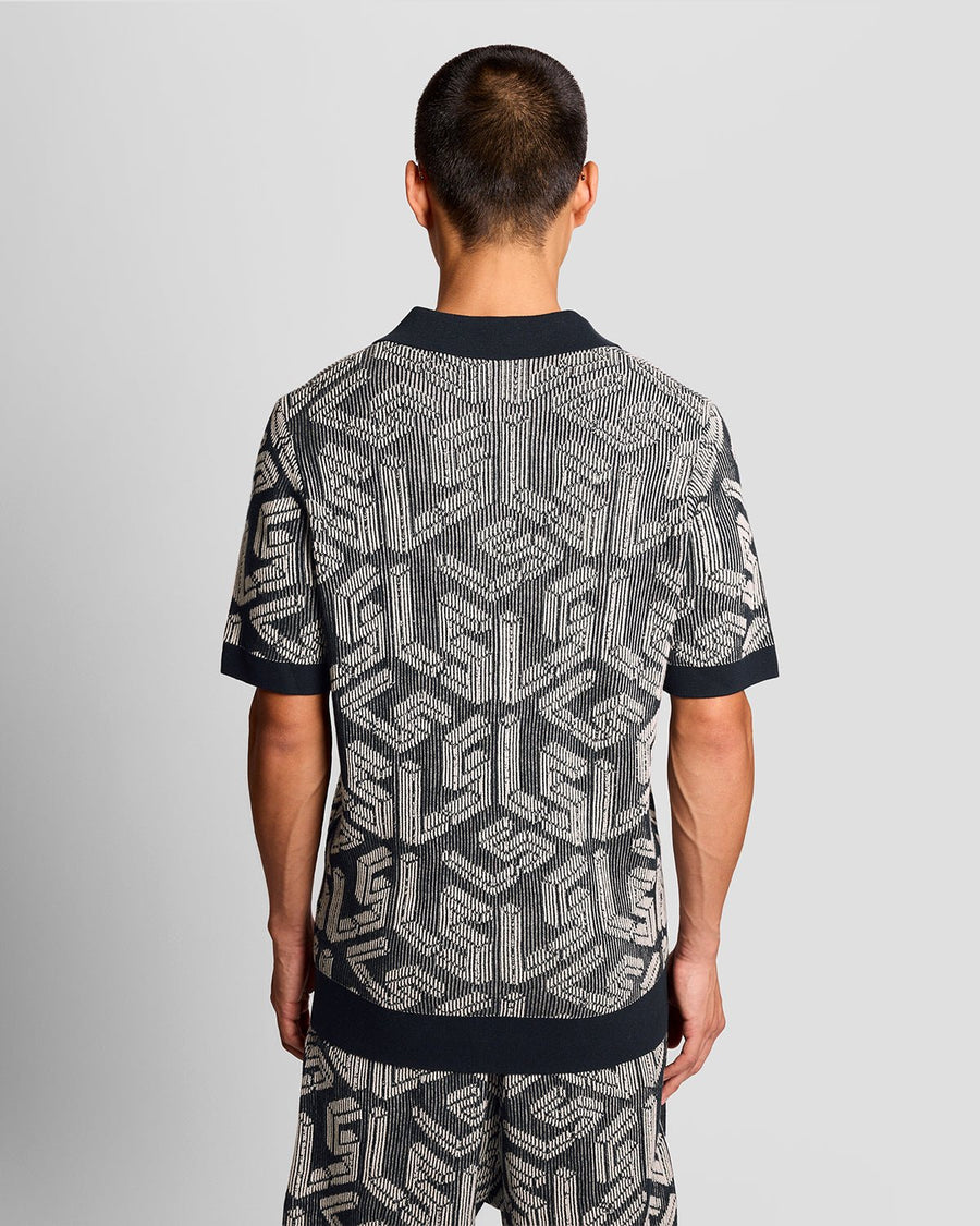 Polo en maille côtelée Emblem pour homme, bleu marine foncé/gris cendré