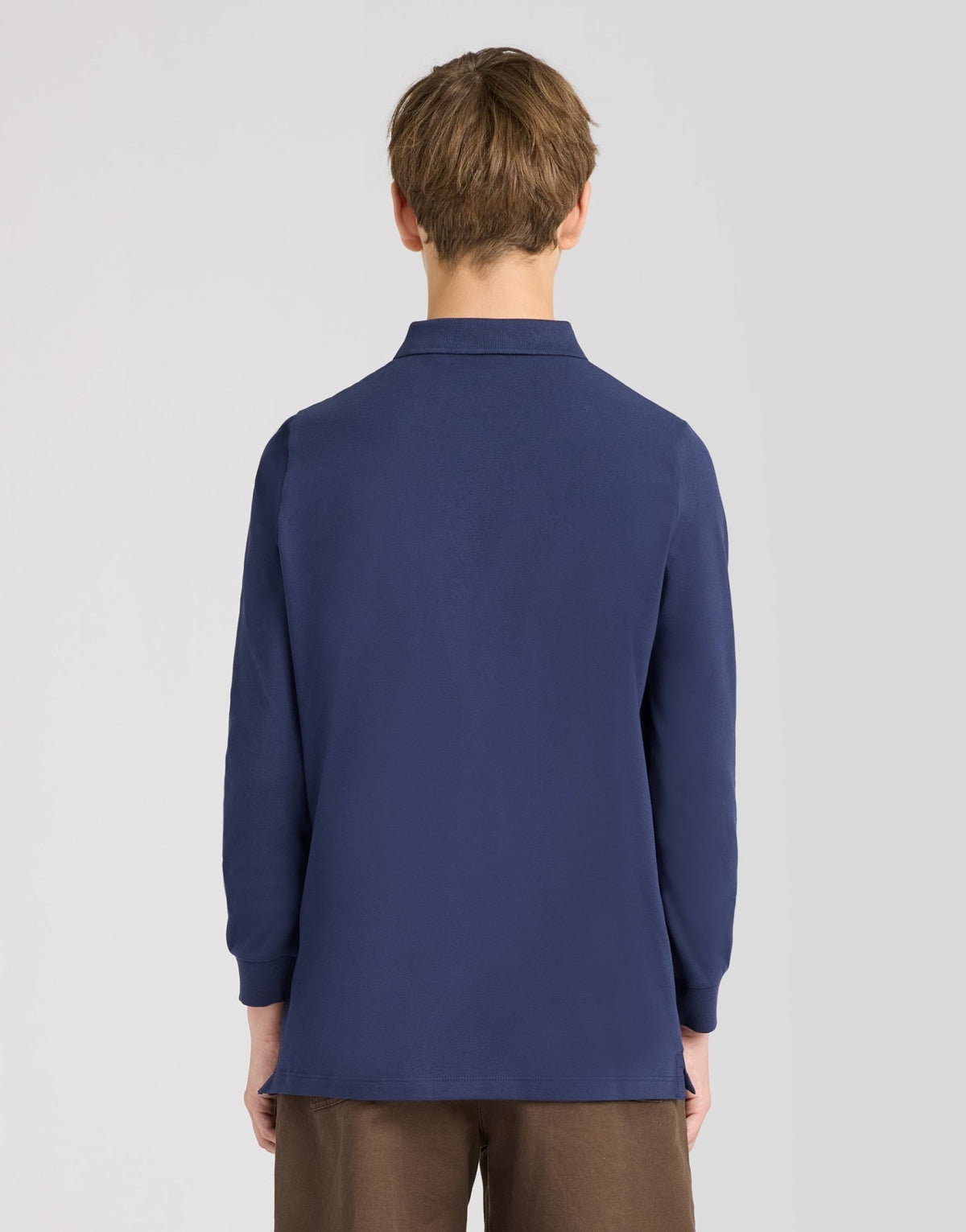 Polo en coton à manches longues bleu marine pour garçon