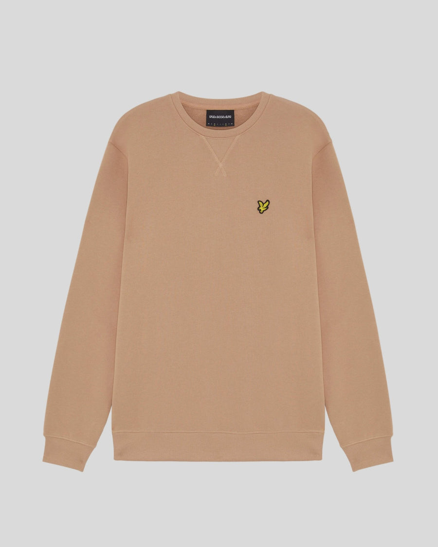 Homme portant un sweat-shirt à col rond en coton, couleur orge