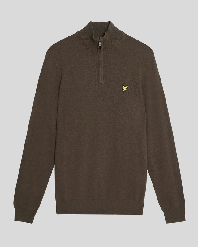 Herrenpullover aus Baumwolle und Merinowolle mit 1/4-Reißverschluss in der Farbe „Espresso“