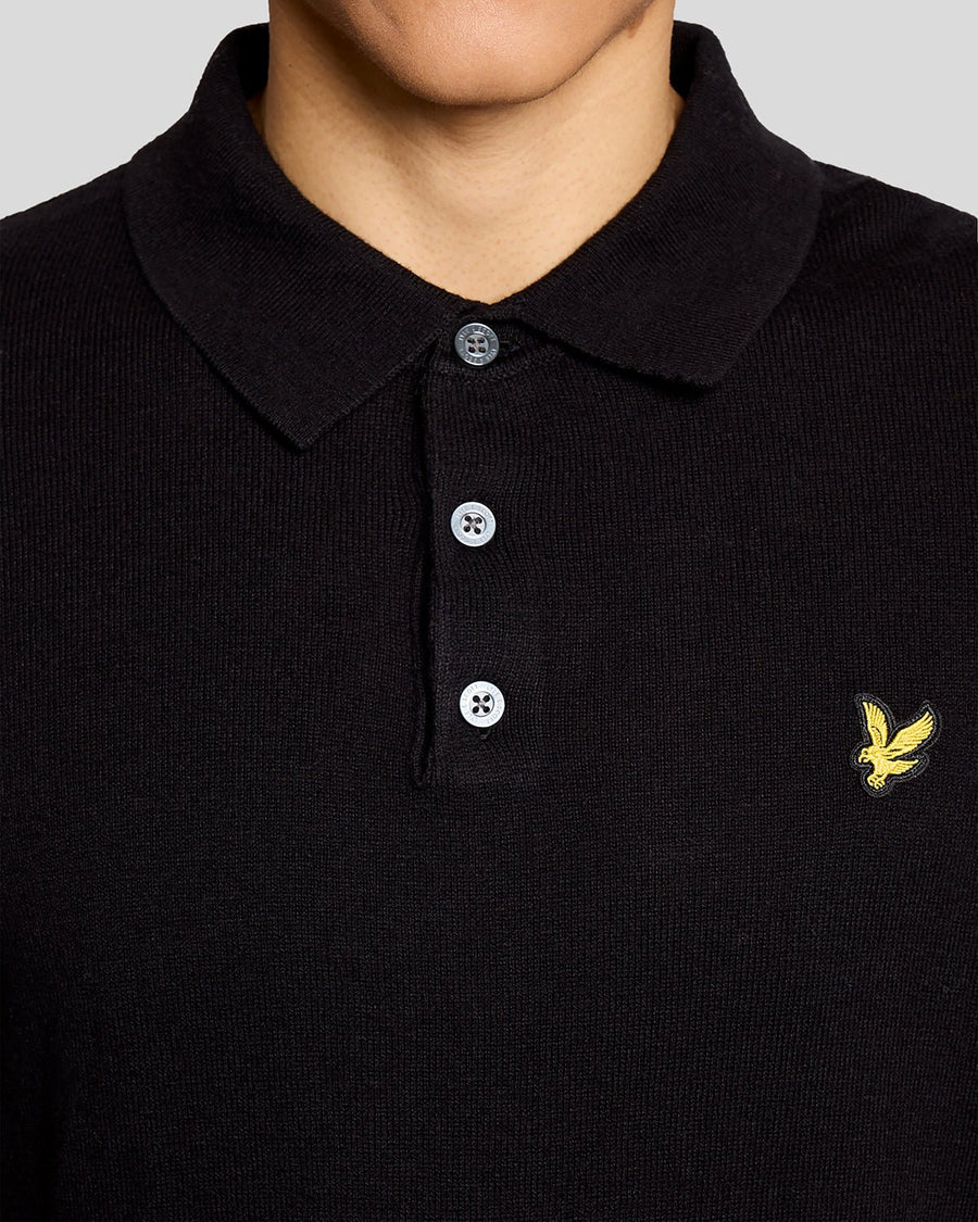 Polo de manga larga de mezcla de merino para hombre en negro azabache