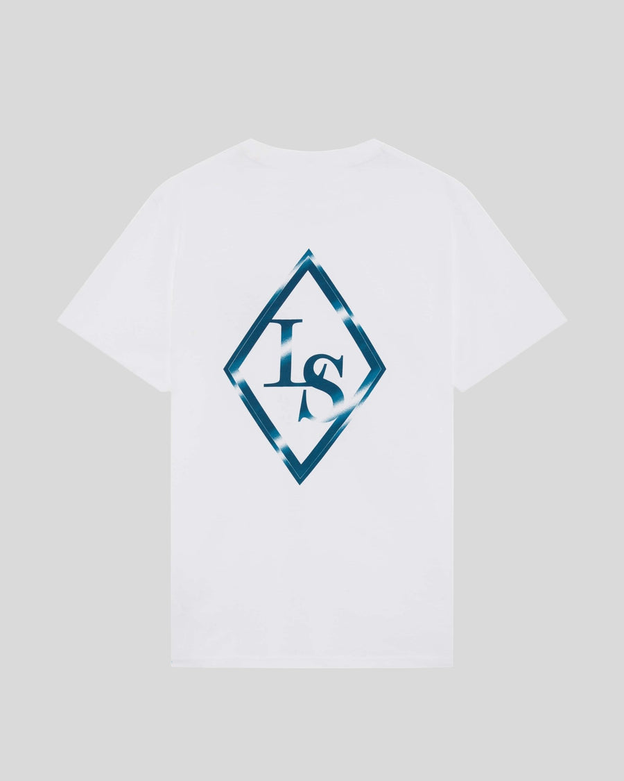 Homme portant un t-shirt à imprimé graphique dans le dos, blanc/lagune