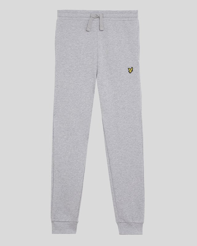 Ragazzo con pantaloni da jogging in cotone grigio chiaro melange