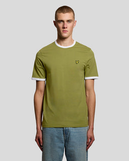 Camiseta de cuello redondo de algodón con ribete
