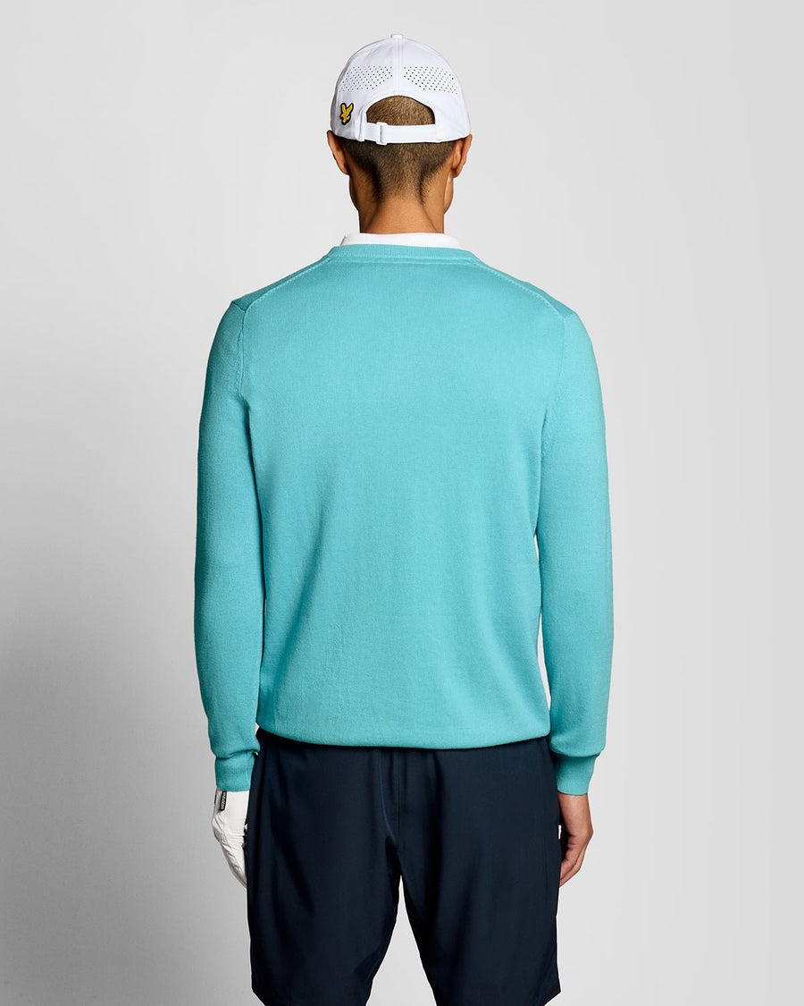 Uomo con maglione a V in misto cotone blu acquamarina