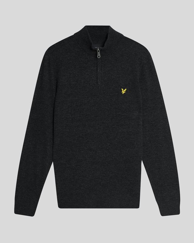 Uomo con maglione con zip a 1/4 in misto lana d'agnello, colore nero jet melange