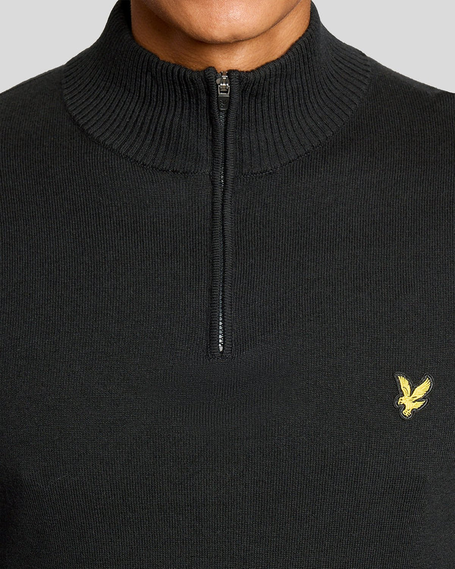 Uomo con maglione in misto cotone con zip a 1/4, colore nero corvino