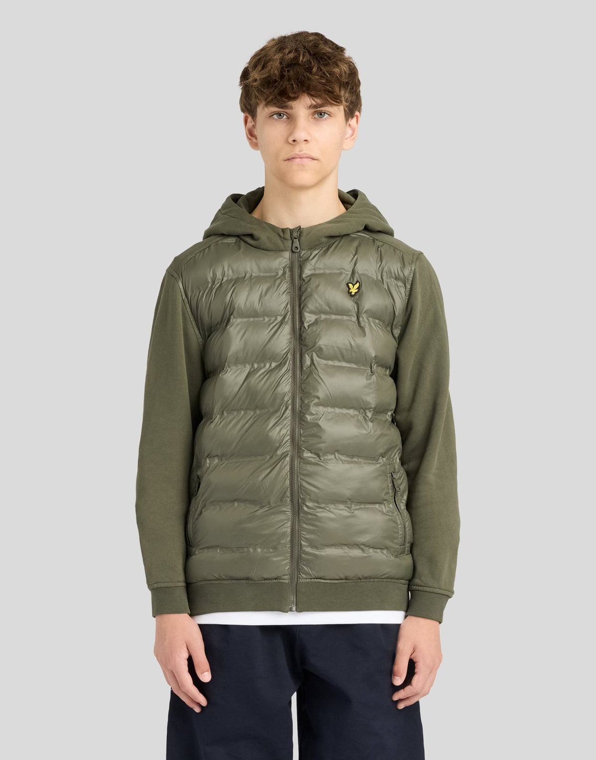 Boy wears Hybrid Hoodie in Deep Depths