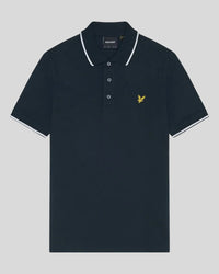 Man wears Tipped Polo Shirt in Dark Navy/ White