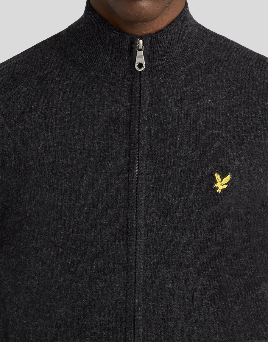 Uomo con cardigan con zip in misto lana d'agnello, colore nero jet melange