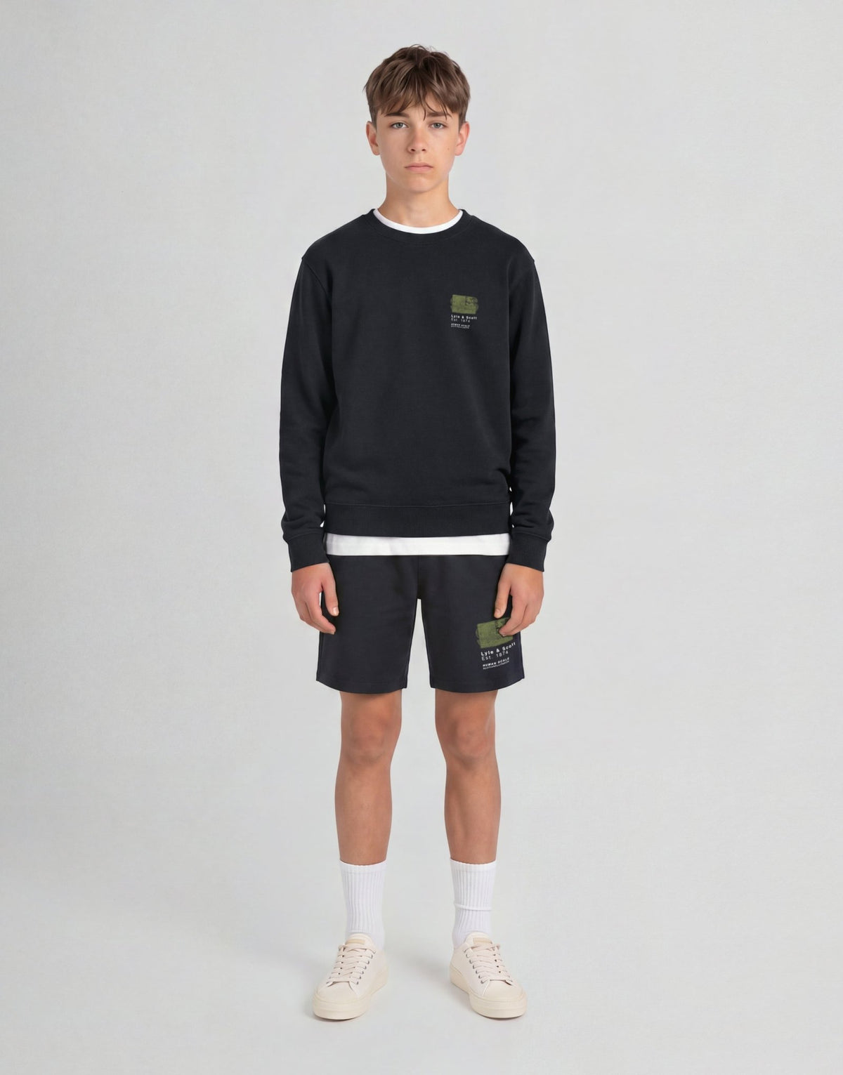 Sweat-shirt à col rond pour garçon, motif « Half Tone Monogram » en noir de jais